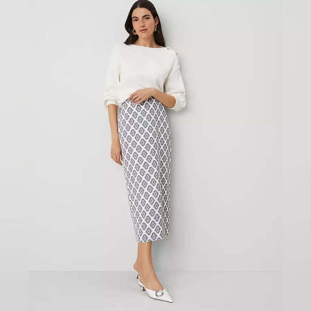NWT Ann Taylor Foulard Column Midi Skirt Size 10 In Winter White